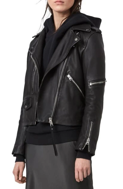 Allsaints Darnley Leather Biker Jacket In Black