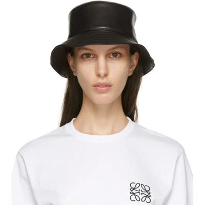 Loewe Anagram Logo Patch Leather Bucket Hat In Black