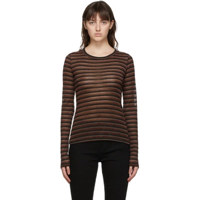 Rag & Bone Brown Metallic Stripe Long Sleeve T-shirt In Brown Multi