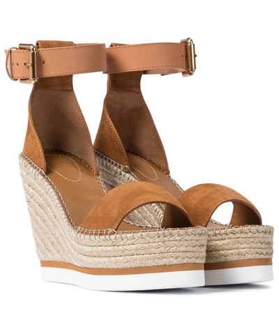 See By Chloé Glyn Suede Wedge Espadrille Sandals In Pink