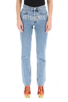 VETEMENTS RHINESTONE JEANS WITH CRYSTAL LOGO,WAH21PA132 2803 LBLUE