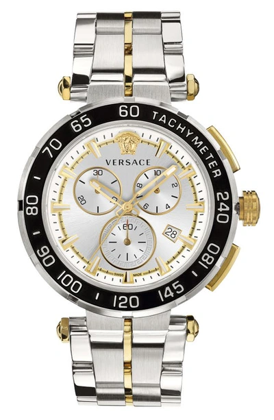 Versace Greca Stainless Steel Bracelet Chronograph Watch In Grey