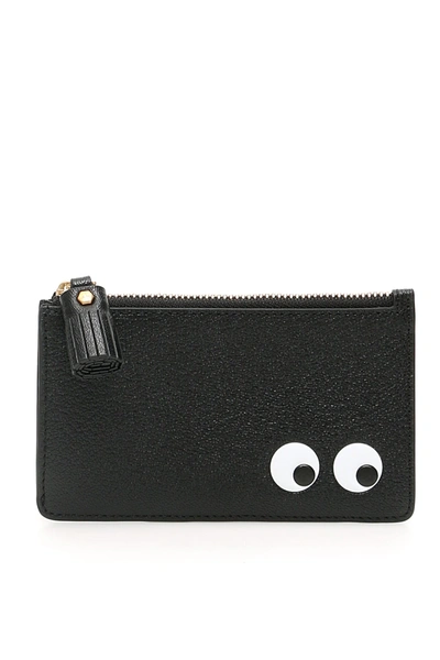 Anya Hindmarch Eyes Zipped Leather Card Case In Black