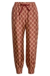 Gucci Burgundy Silk Gg Supreme Lounge Pants In Sweet Berries/ Rose B