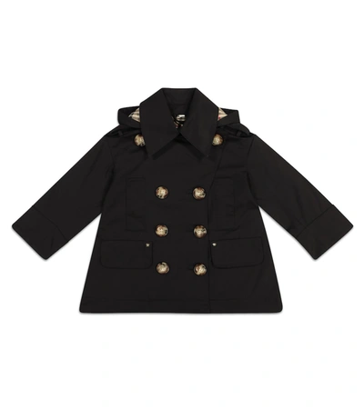 Burberry Kids' 棉质斜纹布连帽风衣 In Black