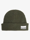 GANNI Logo recycled wool-blend beanie hat