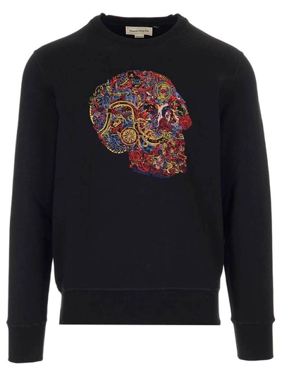 Alexander Mcqueen Embellished Skull Embroidered Sweatshirt In Black