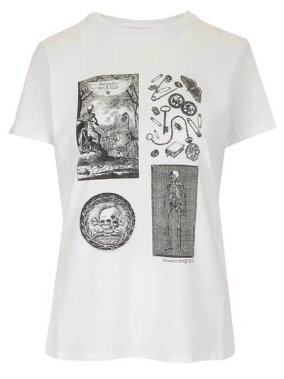 Alexander Mcqueen Skeleton Print T-shirt In White,black