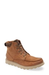 Sorel Madson Ii Moc Suede-trimmed Burnished Textured-leather Boots In Brown