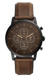 FOSSIL COLLIDER HYBRID HR CHRONOGRAPH LEATHER STRAP SMART WATCH, 42MM,FTW7008