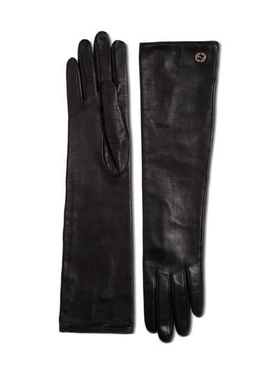 Gucci Black Leather Gloves With Logo