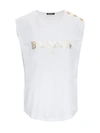 BALMAIN COTTON TANK TOP WITH METALLIC LOGO PRINT