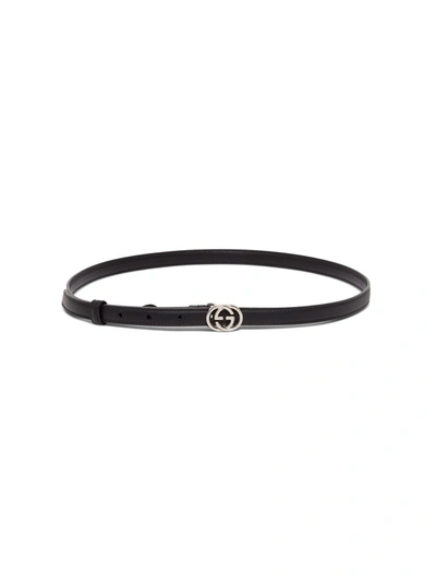 Gucci Leather Belt With Gg Logo In Black