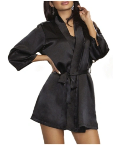 Icollection Women's Ultra Soft Satin Lounge And Poolside Robe In Black