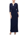 ALEX EVENINGS WOMEN'S DRAPED GOWN & GLITTER BOLERO JACKET