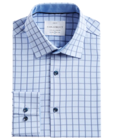 Construct Men's Slim-fit Box-check Performance Stretch Cooling Comfort Dress Shirt In Blue