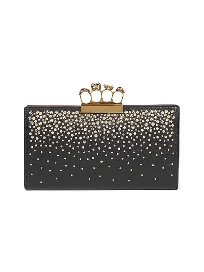Alexander Mcqueen Women's Punk Four-ring Studded Leather Flat Pouch In Black