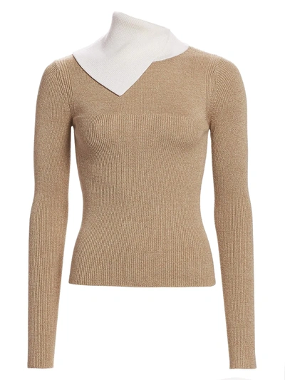 See By Chloé Bicolor Rib-knit Merino Wool Sweater In Beige White