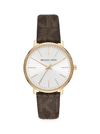 Michael Kors Pyper Logo And Gold-tone Watch In Brown / Gold Tone / White / Yellow
