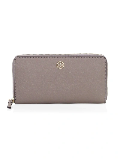 Tory Burch Women's Robinson Zip-around Leather Wallet In Grey Heron