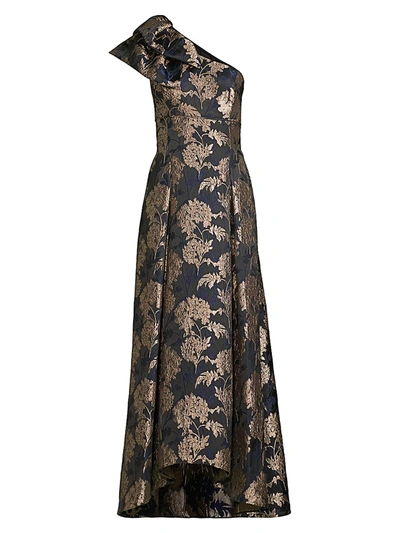 Aidan Mattox Women's Jacquard Floral One-shoulder Gown In Black Multi
