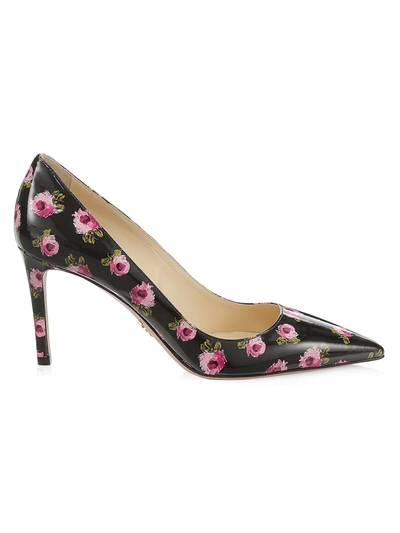 Prada Floral Patent Leather Pumps In Nero