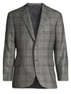 BRIONI GLEN PLAID SINGLE-BREASTED WOOL, CASHMERE & SILK JACKET,400098555161