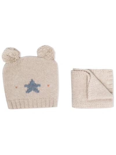 La Stupenderia Babies' Hat And Scarf Wool Set In Neutrals