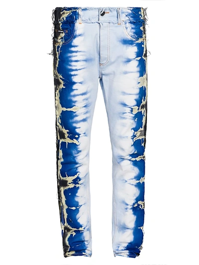Palm Angels Men's Tie-dye Slim Jeans In White Blue