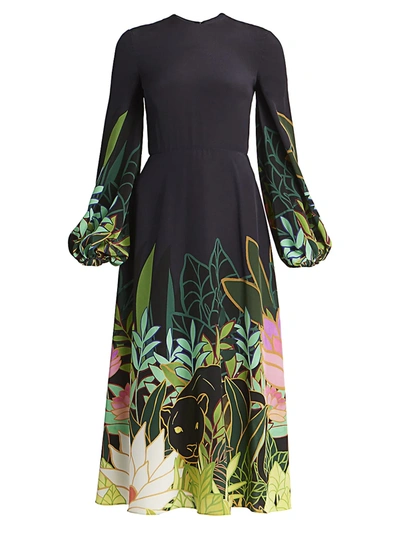 Valentino Garavani Panther In The Jungle Midi Dress In Green