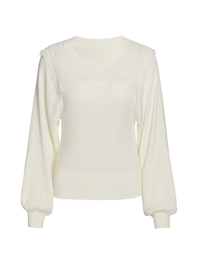 See By Chloé Romantic Knit Silk-blend Puff-sleeve Pullover In Crystal White