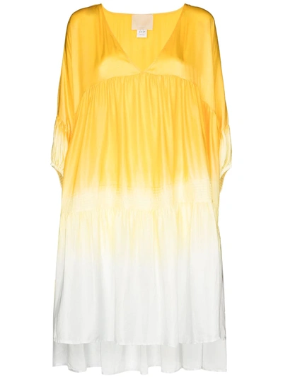 Anaak Airi V-neck Tiered Dip-dyed Silk Dress In Gelb