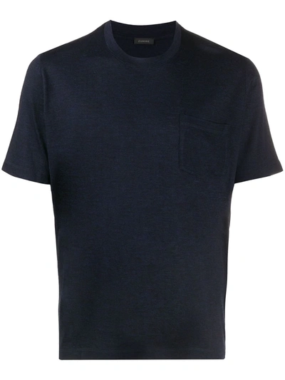 Zanone Short-sleeved Knitted T-shirt In Dark Blue