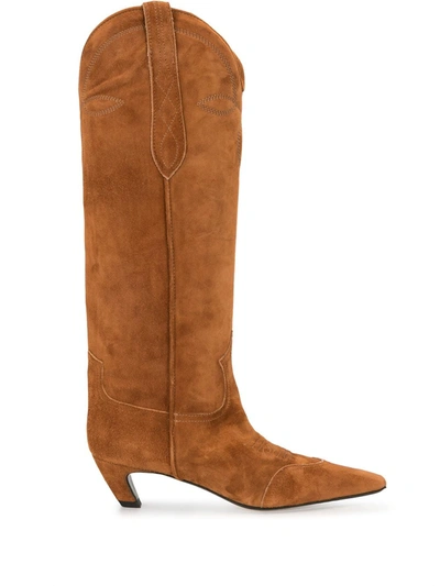 Khaite Dallas Western Suede Knee Boots In Caramel