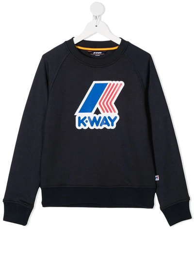K-way Kids' Logo Print Crewneck Sweatshirt In Blue