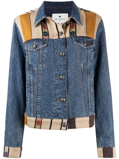 Etro Patchwork Denim Jacket In Blue