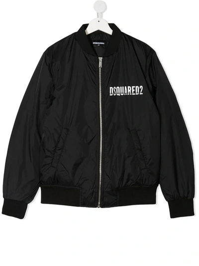 Dsquared2 Teen Logo-print Bomber Jacket In Black