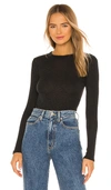 Enza Costa Tencel Cashmere Baby Rib Long Sleeve Crew Top In Charcoal