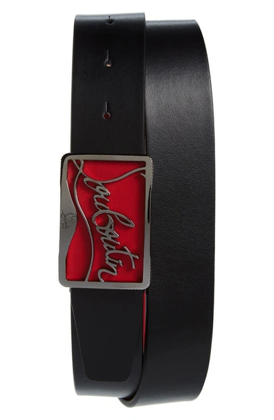 Christian Louboutin Ricky Logo Buckle Leather Belt In Black/ Red/ Black Gunm