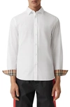 BURBERRY SHERWOOD MONOGRAM MOTIF SLIM FIT STRETCH POPLIN BUTTON-UP SHIRT,8032308