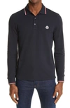 Moncler Patch-detail Long-sleeved Polo Shirt In Blue