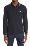 Moncler Patch-detail Long-sleeved Polo Shirt In Navy