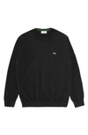Lacoste Solid Cotton Jersey Crewneck Sweater In Black