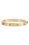 Tory Burch Goldtone Logo Stud Hinged Bangle Bracelet In Tory Gold