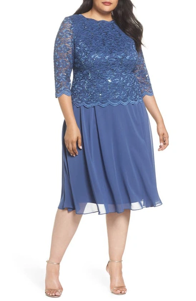 Alex Evenings Mock Two-piece Midi Dress In Blue