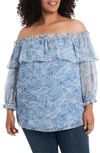 VINCE CAMUTO DISTRESSED PAISLEY OFF THE SHOULDER BLOUSE,9230026