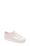 Native Shoes Kids' Jefferson Bling Glitter Slip-on Vegan Sneaker In Milk Pink Metallic/shell White