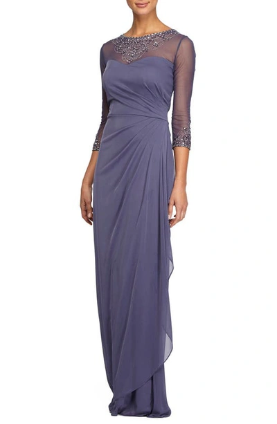 Alex Evenings Embellished Chiffon Gown In Violet