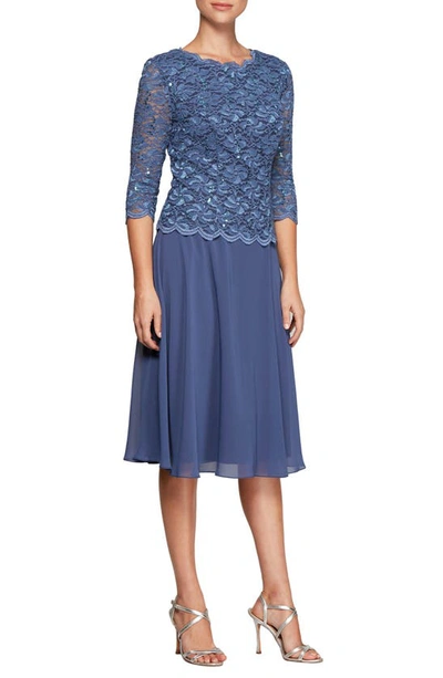 Alex Evenings Mock Two-piece Cocktail Dress In Blue