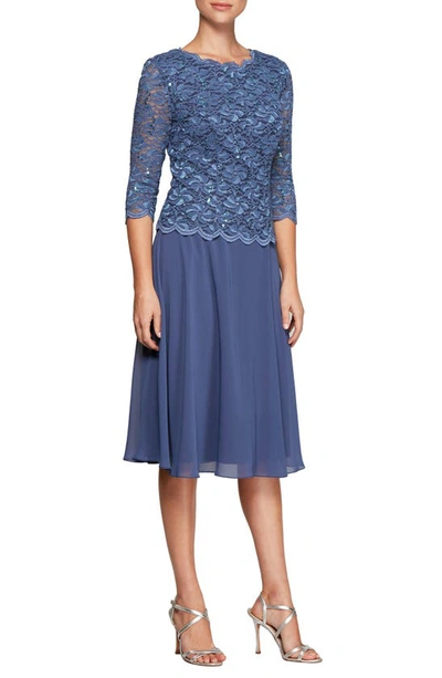 Alex Evenings Faux Two-piece Cocktail Dress In Wedgewood